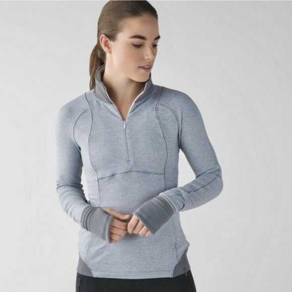 lululemon athletica Tops - Lululemon Runderful 1/2 Zip Mini Check Pique White Heathered Slate Sz4